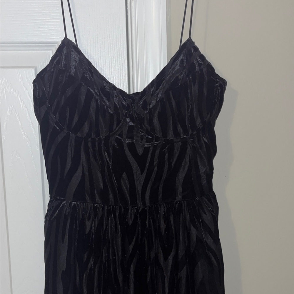 PrettyLittleThing Black Zebra Devore Jumpsuit